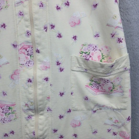 Vintage Anne Levin Nightgown Womens Medium Cream Floral Books Grannycore Classic - Picture 11 of 14